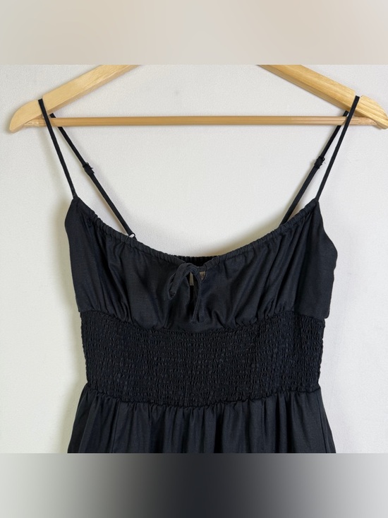 Wilfred Aritzia Women’s Black Linen Midi Dress Sz XS Smocked Waist Quiet Luxury - Picture 4 of 10